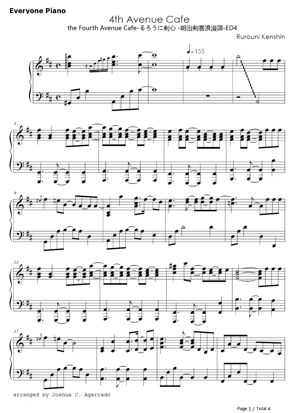 the Fourth Avenue Cafe钢琴谱-L'Arc〜en〜Ciel-浪客剑心-明治剑客浪漫谭ED41