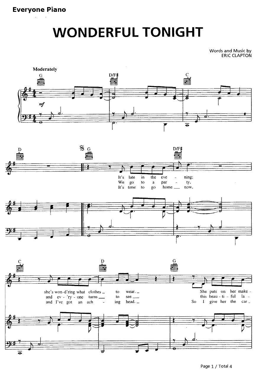 Wonderful Tonight钢琴谱-EricClapton1