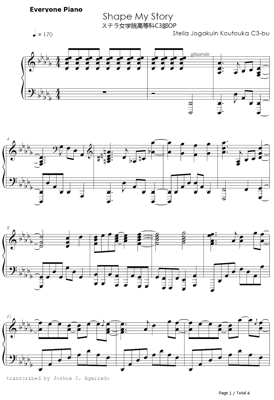 Shape My Story钢琴谱-やのあんな-斯特拉女子学院高等科C3部OP1