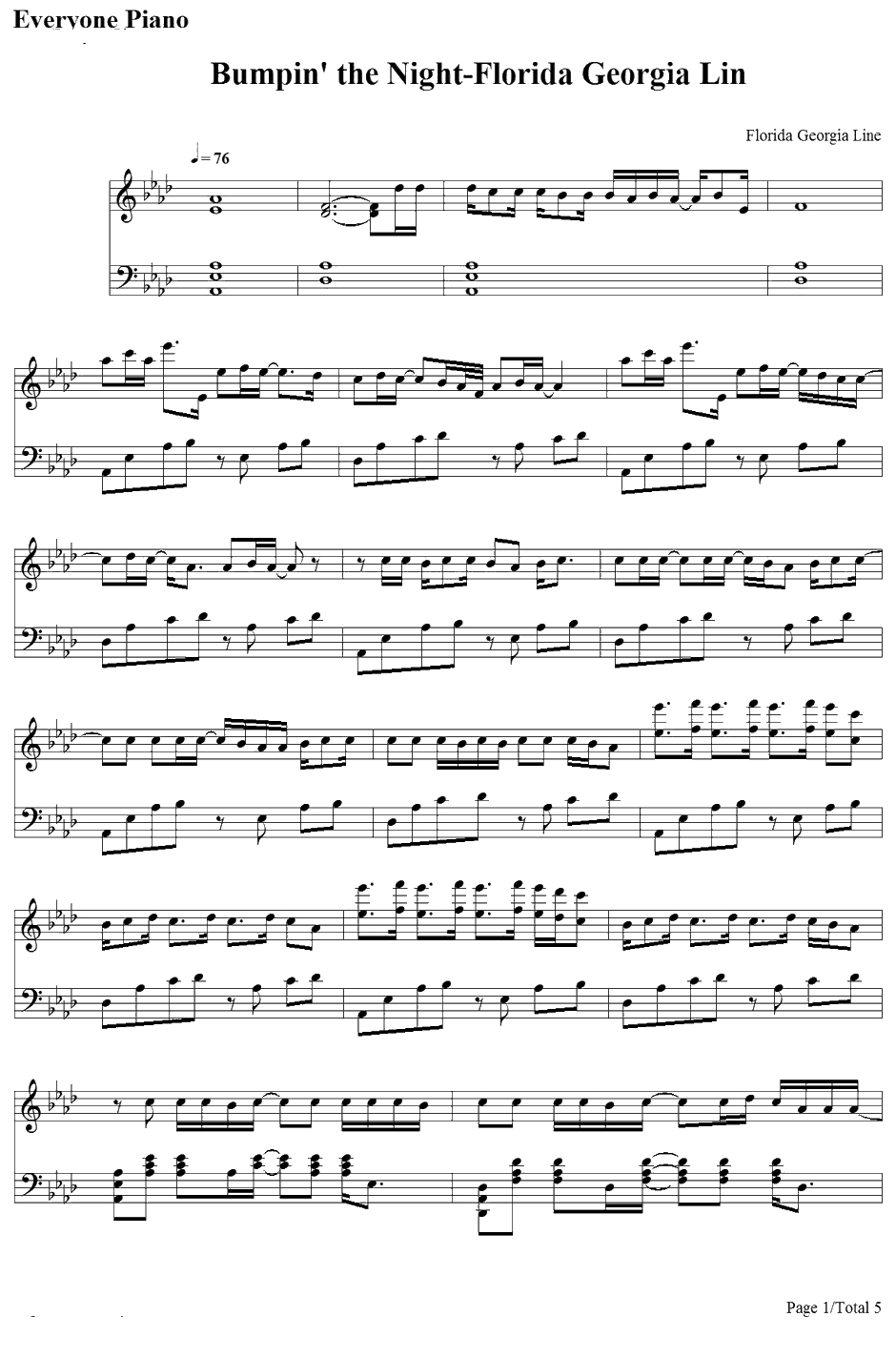 Bumpin' the Night钢琴谱-FloridaGeorgiaLine1