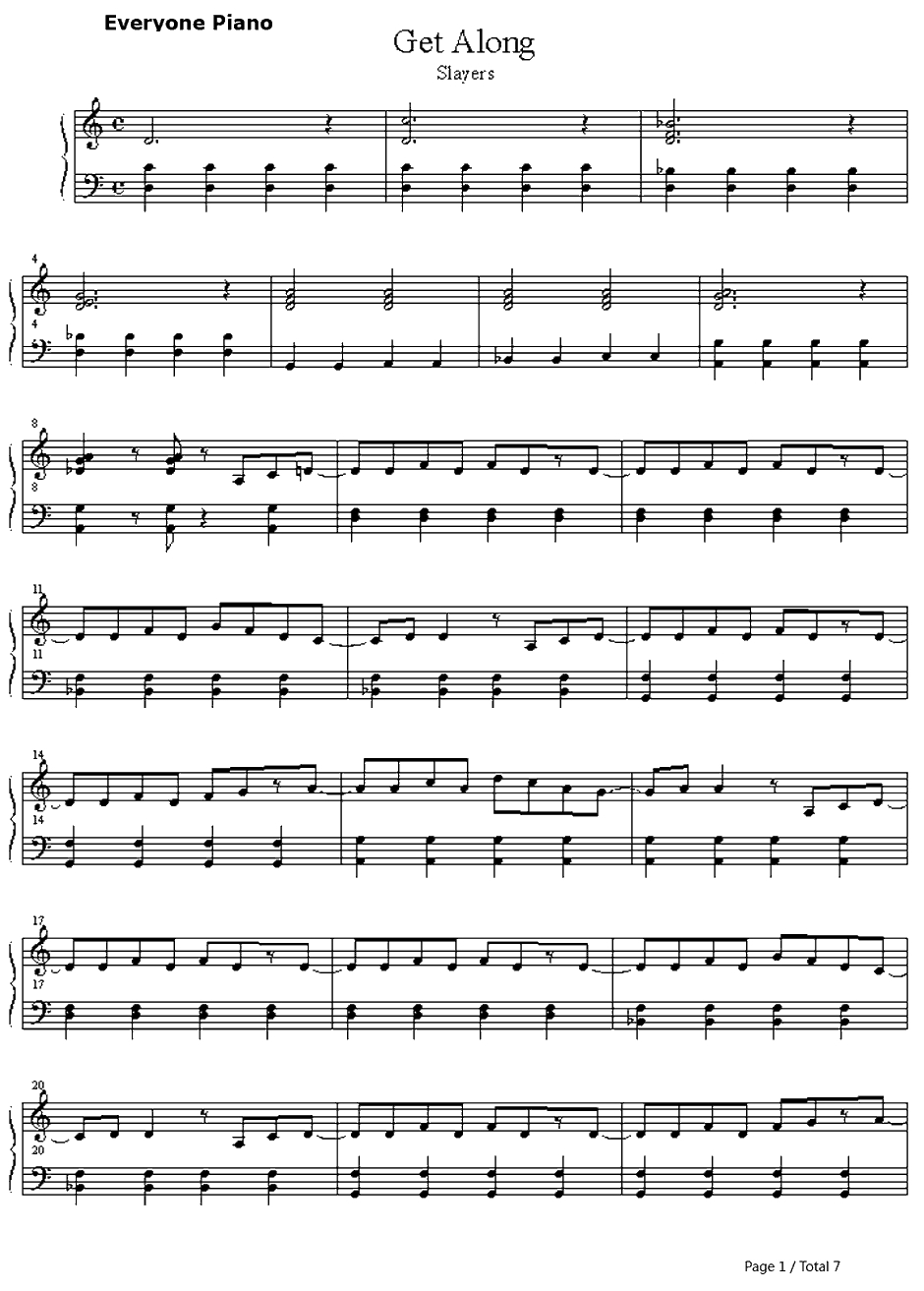 Get along钢琴谱-林原惠美、奥井雅美　-秀逗魔导士OP1