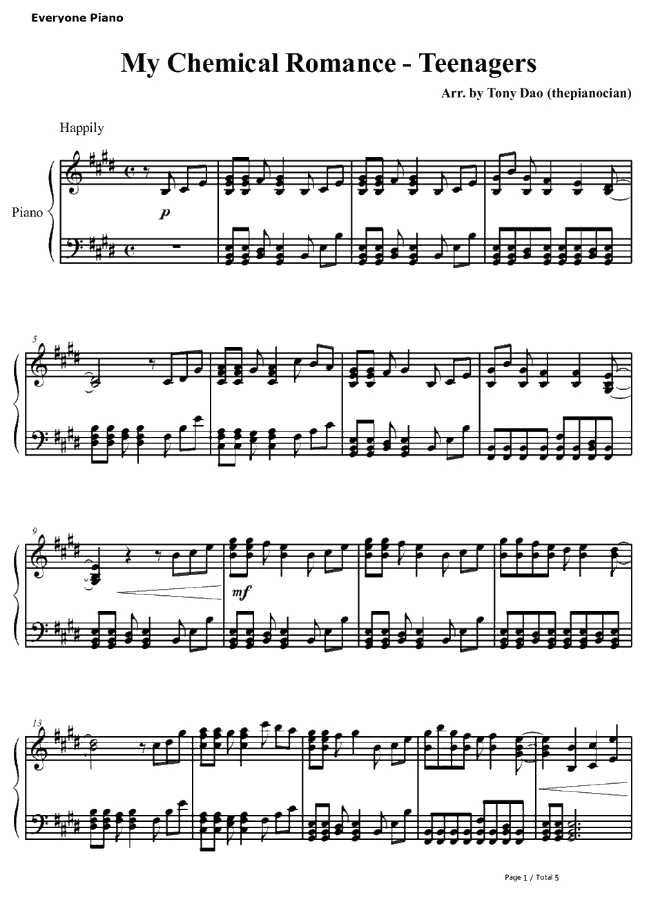 Teenagers钢琴谱-MyChemicalRomance1