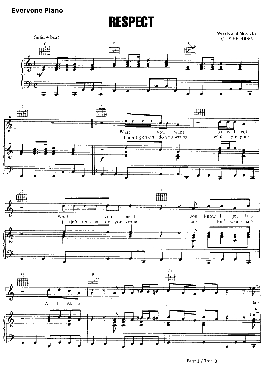 Respect钢琴谱-ArethaFranklin1