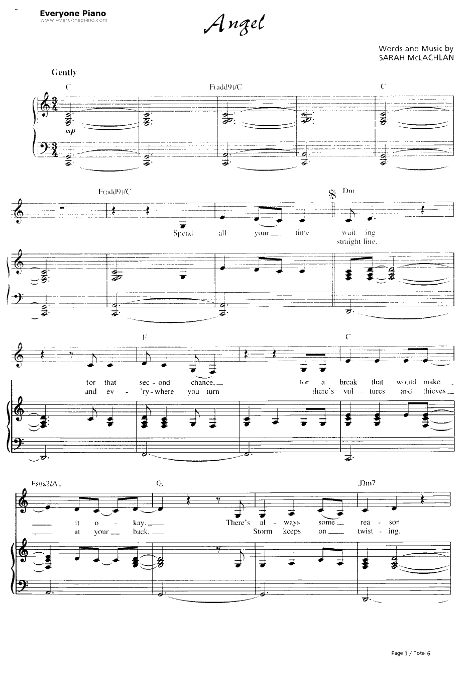 Angel钢琴谱-SarahMcLachlan-CityOfAngels主题曲1