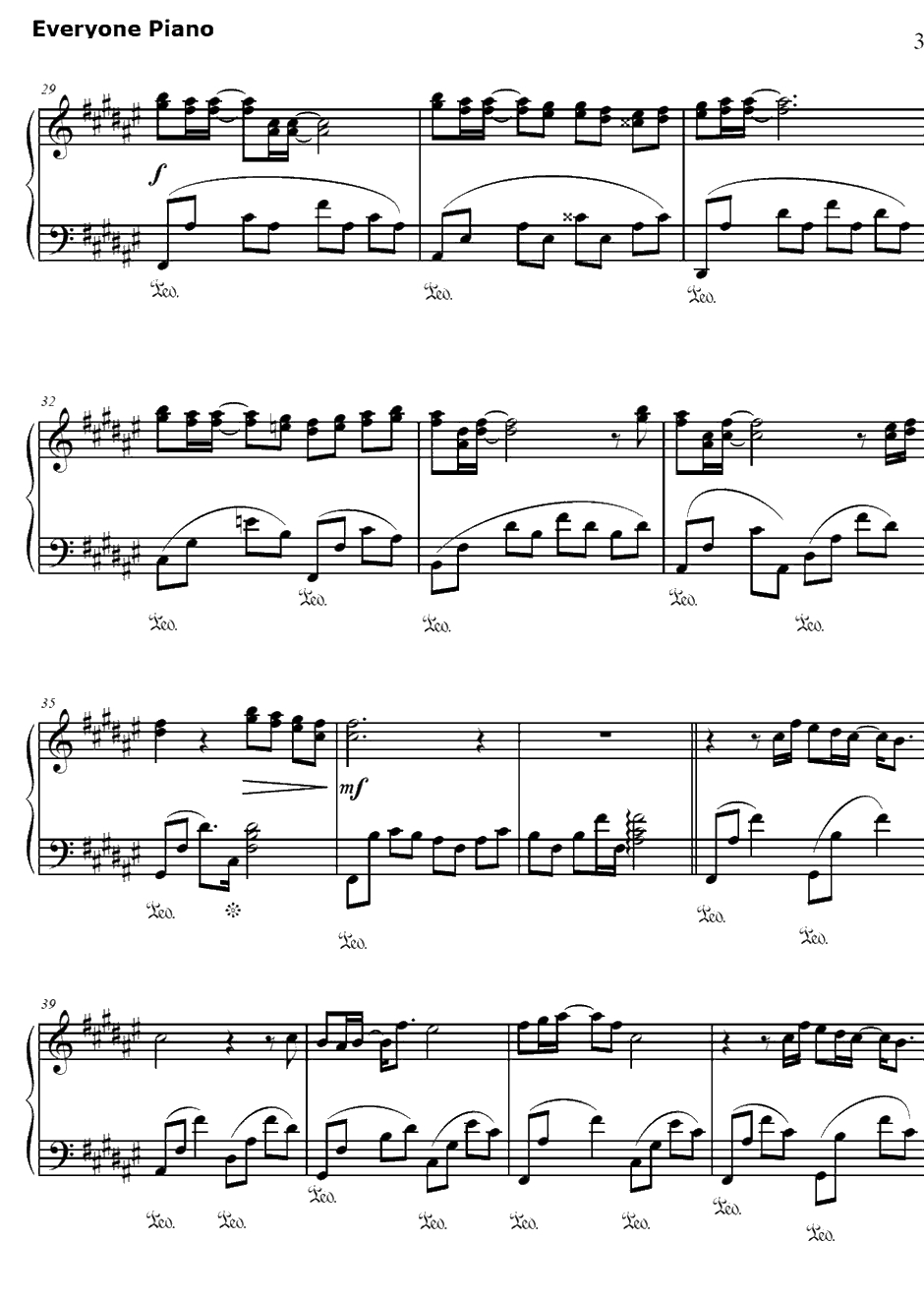 幸せ願う彼方から钢琴谱-泉かなた（岛本须美）-幸运☆星角色歌3