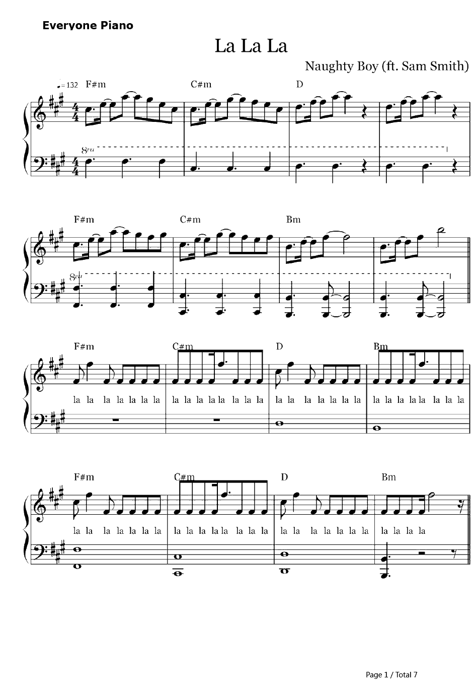 La La La钢琴谱-NaughtyBoy&SamSmith1