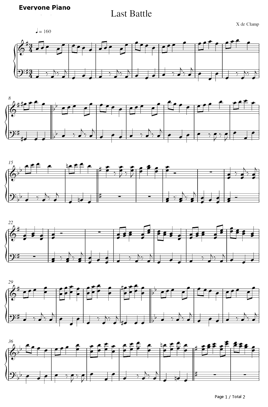 Last Battle钢琴谱-佐藤直纪-X战记OST1