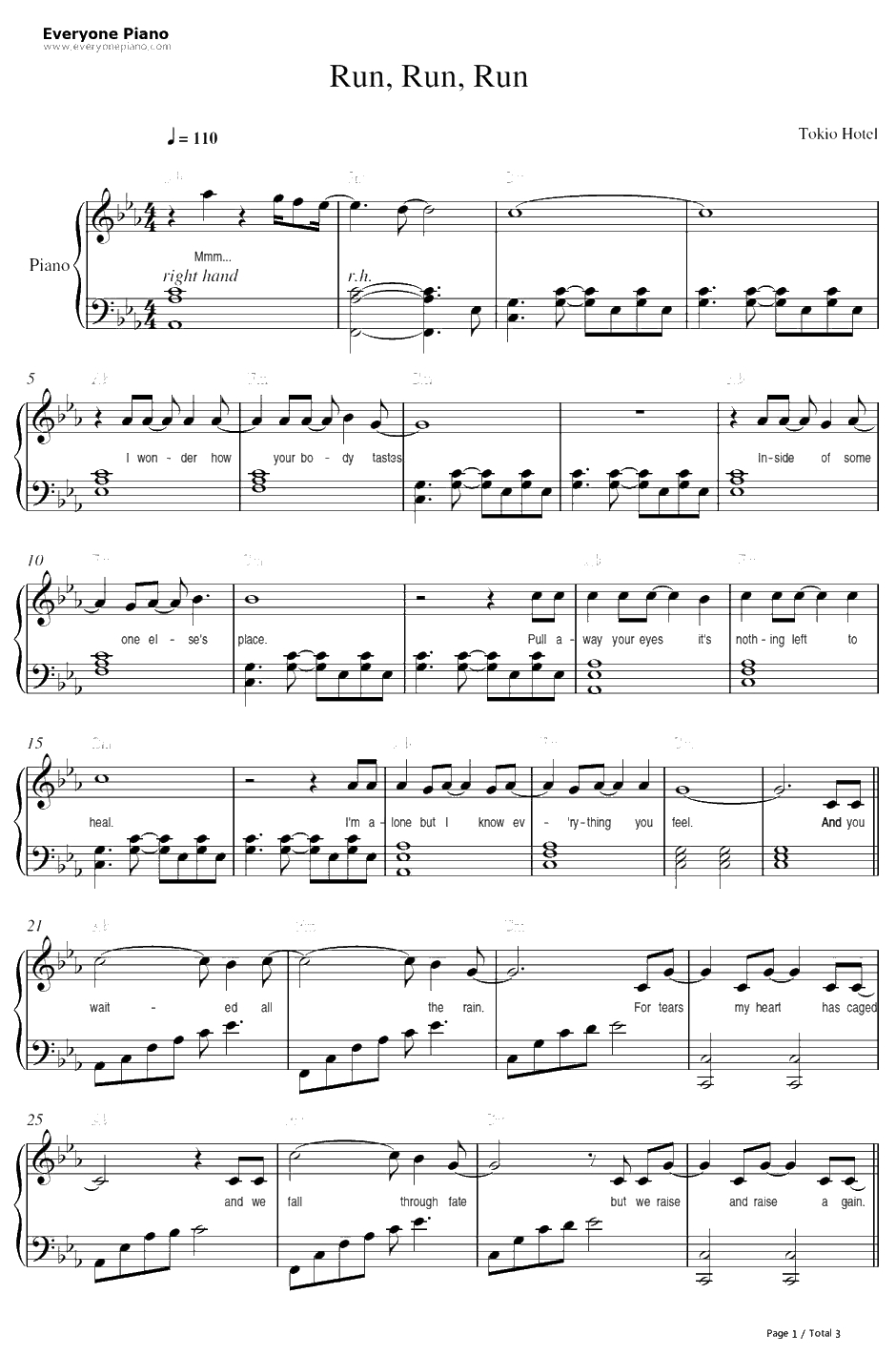 Run Run Run钢琴谱-TokioHotel1