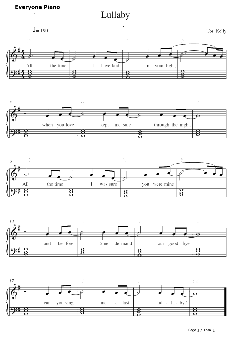 Lullaby钢琴谱-ProfessorGreen&ToriKelly1