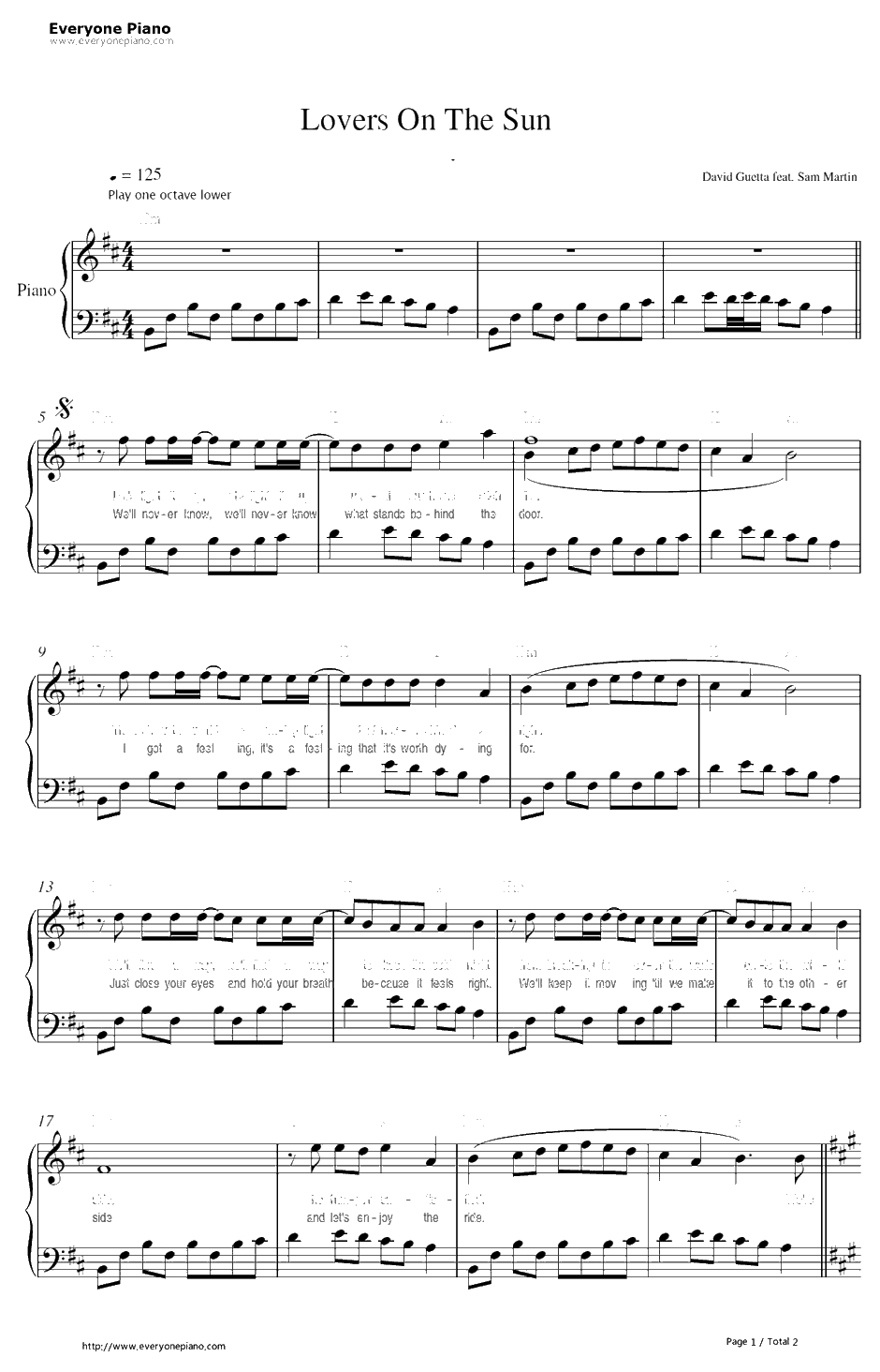 Lovers on the Sun钢琴谱-DavidGuetta1