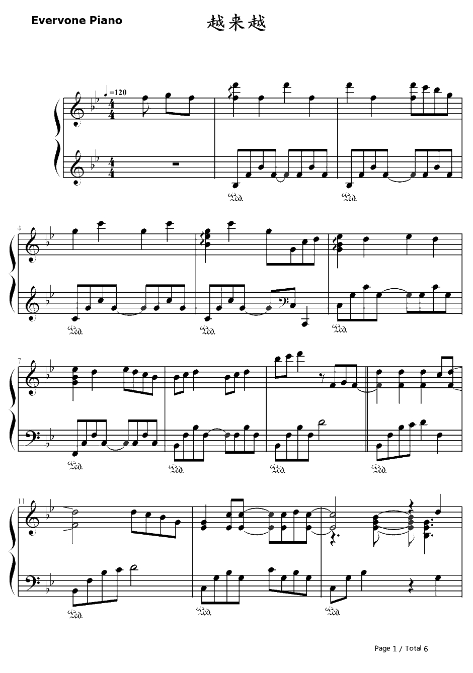 越来越钢琴谱-TheSeeya&孙浩俊1