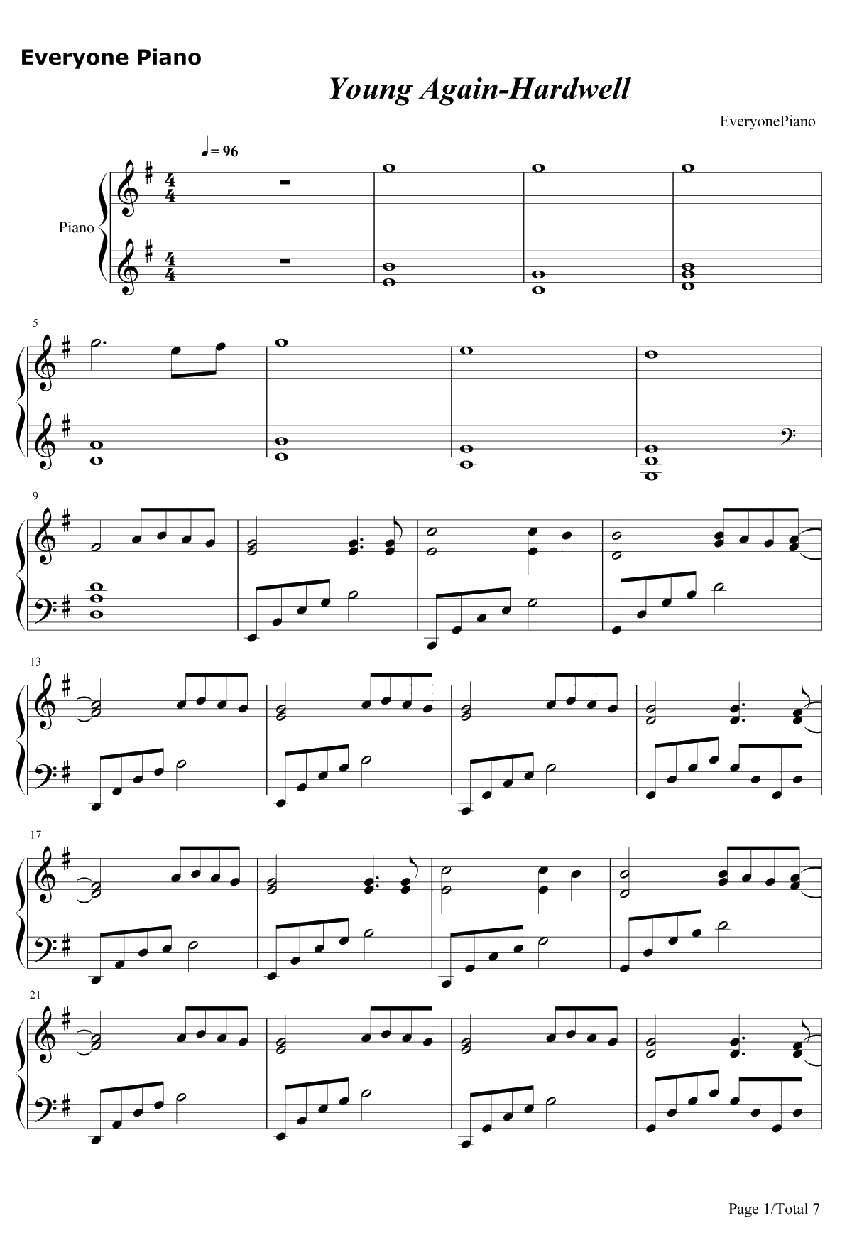 Young Again钢琴谱-Hardwell1