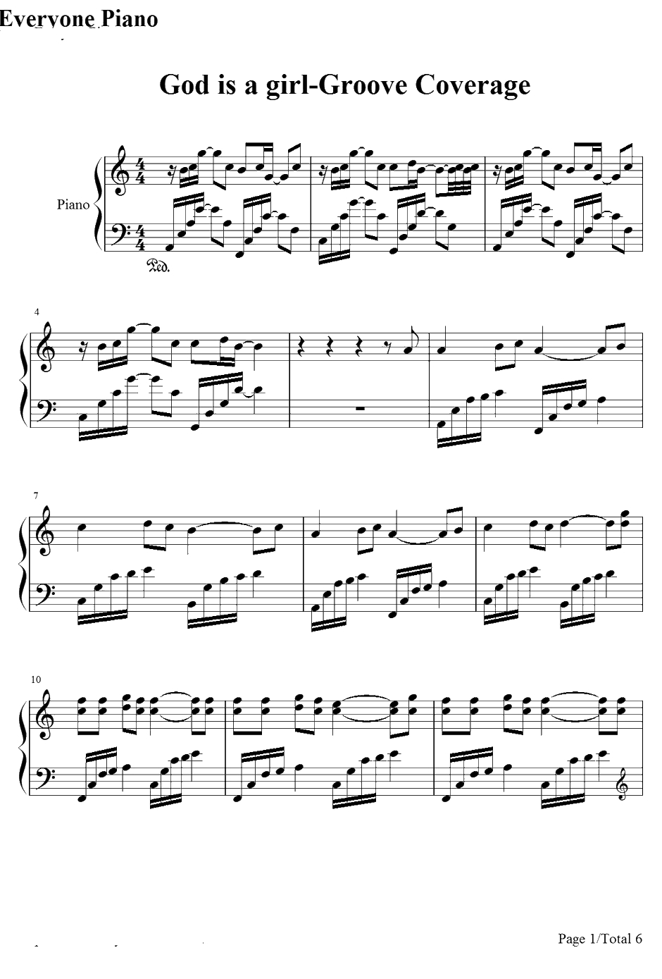 God Is a Girl钢琴谱-GrooveCoverage1