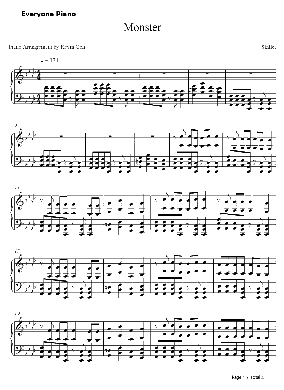 Monster钢琴谱-Skillet1