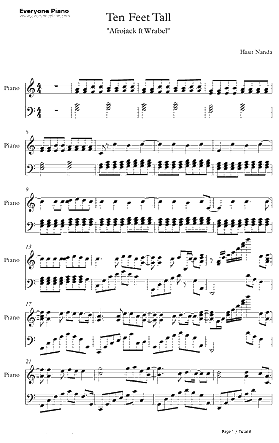Ten Feet Tall钢琴谱-Afrojack1