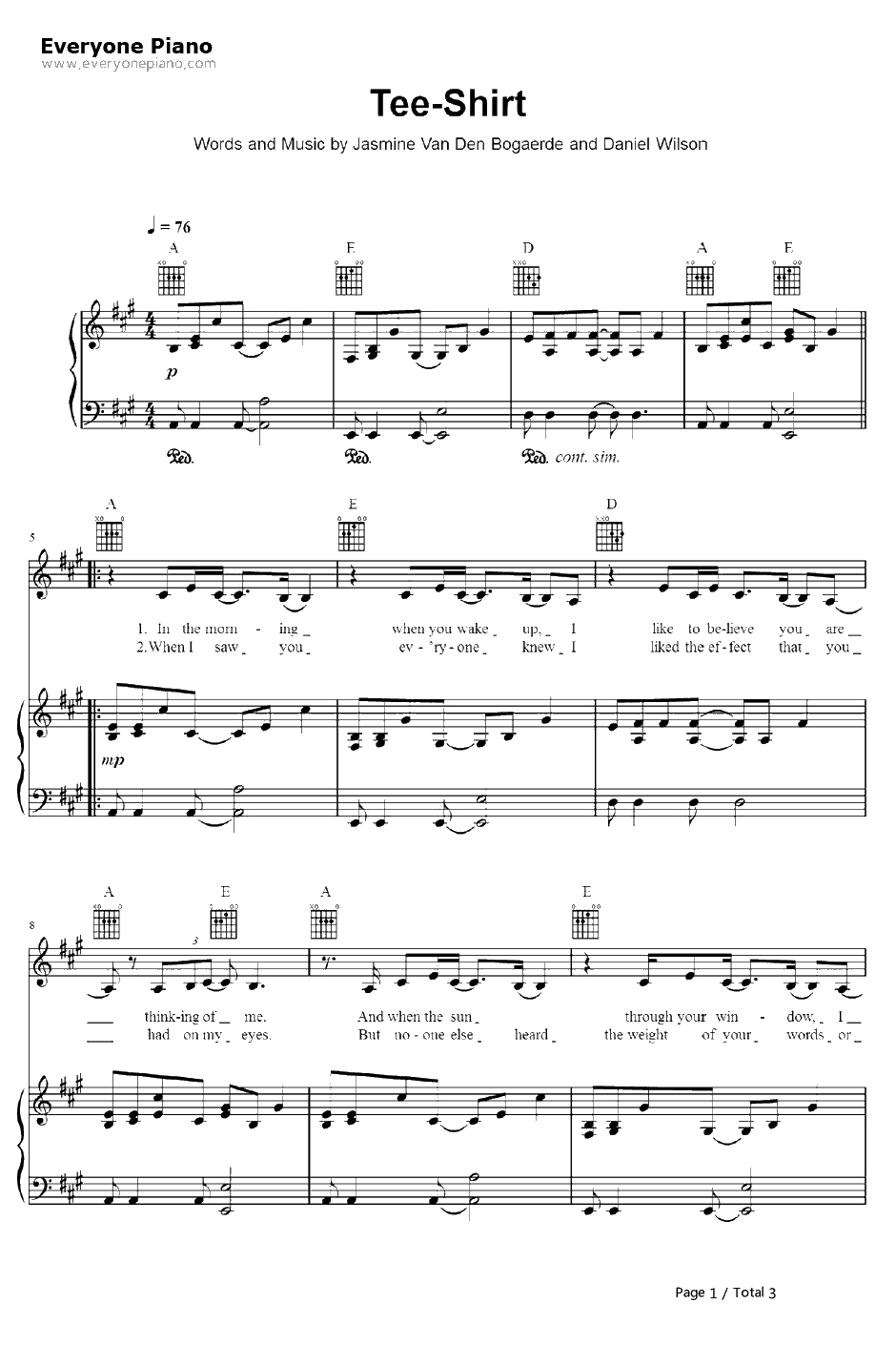 Tee Shirt钢琴谱-Birdy-TheFaultInOurStars主题曲1