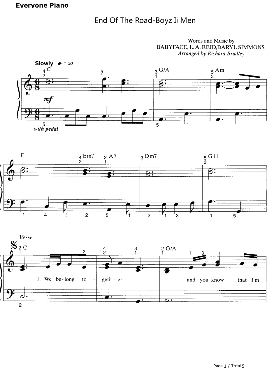 End of the Road钢琴谱-BoyzIIMen-路的尽头1