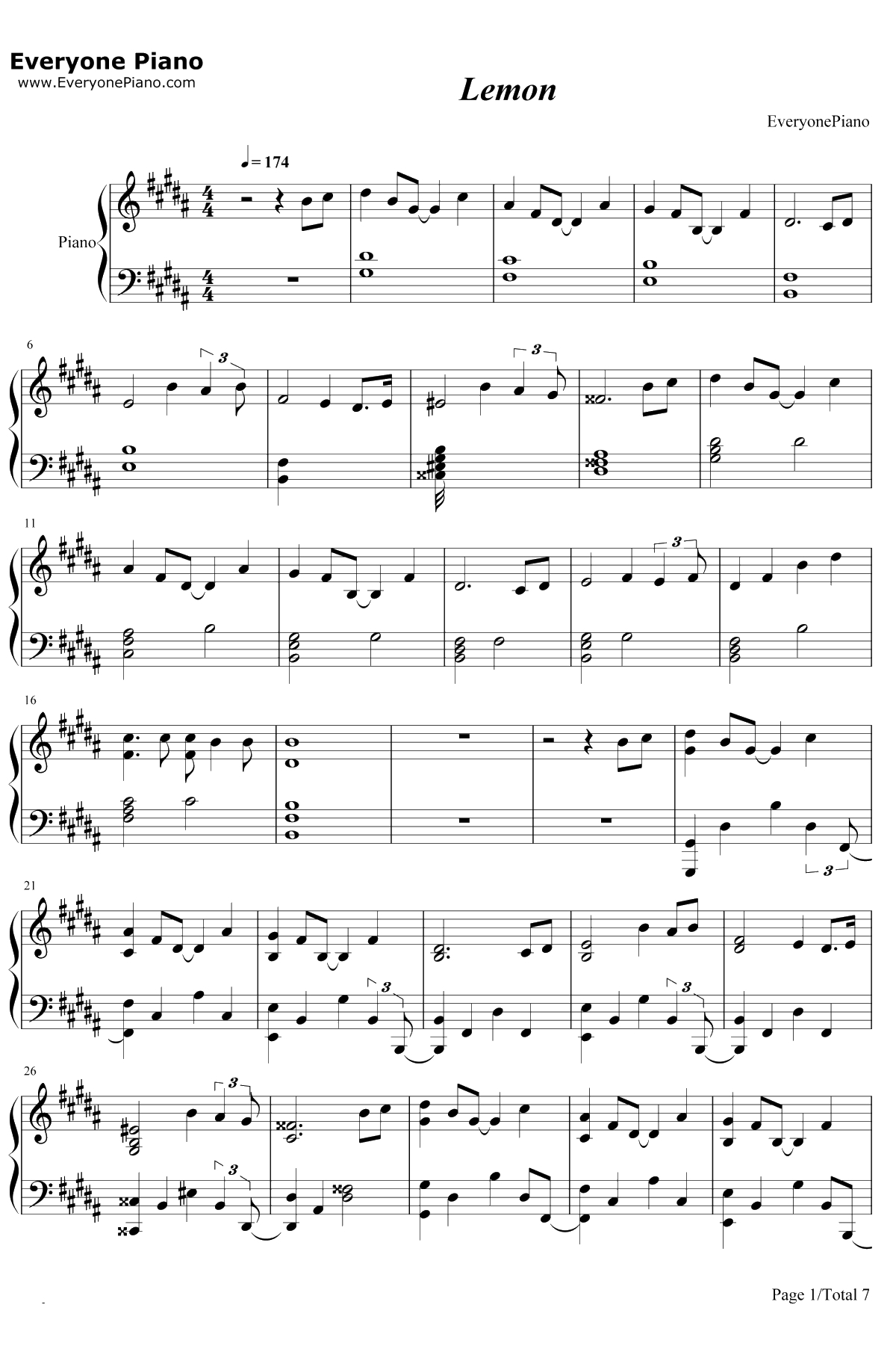 Lemon钢琴谱-米津玄师-Unnatural主题曲1