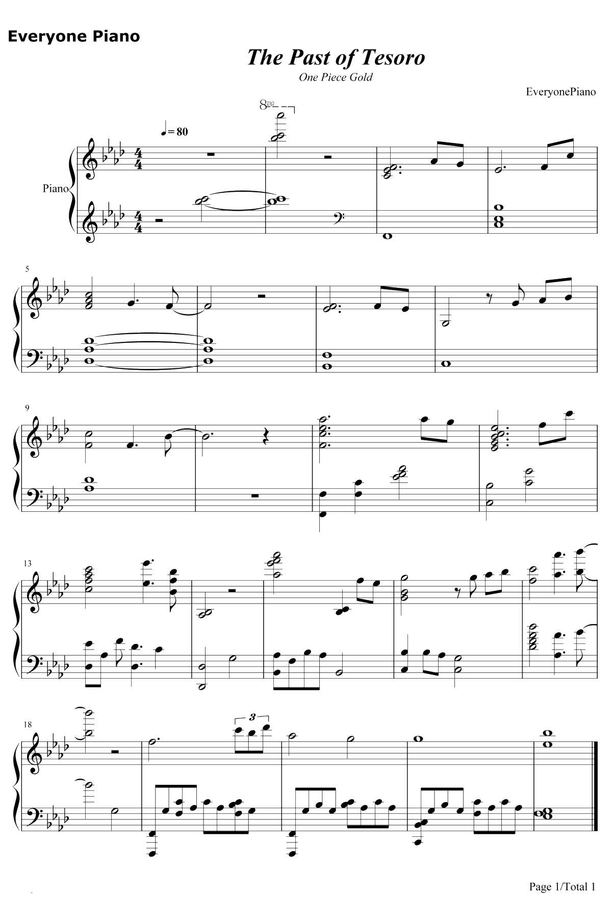 The Past of Tesoro钢琴谱-林ゆうき-航海王之黄金城OST1