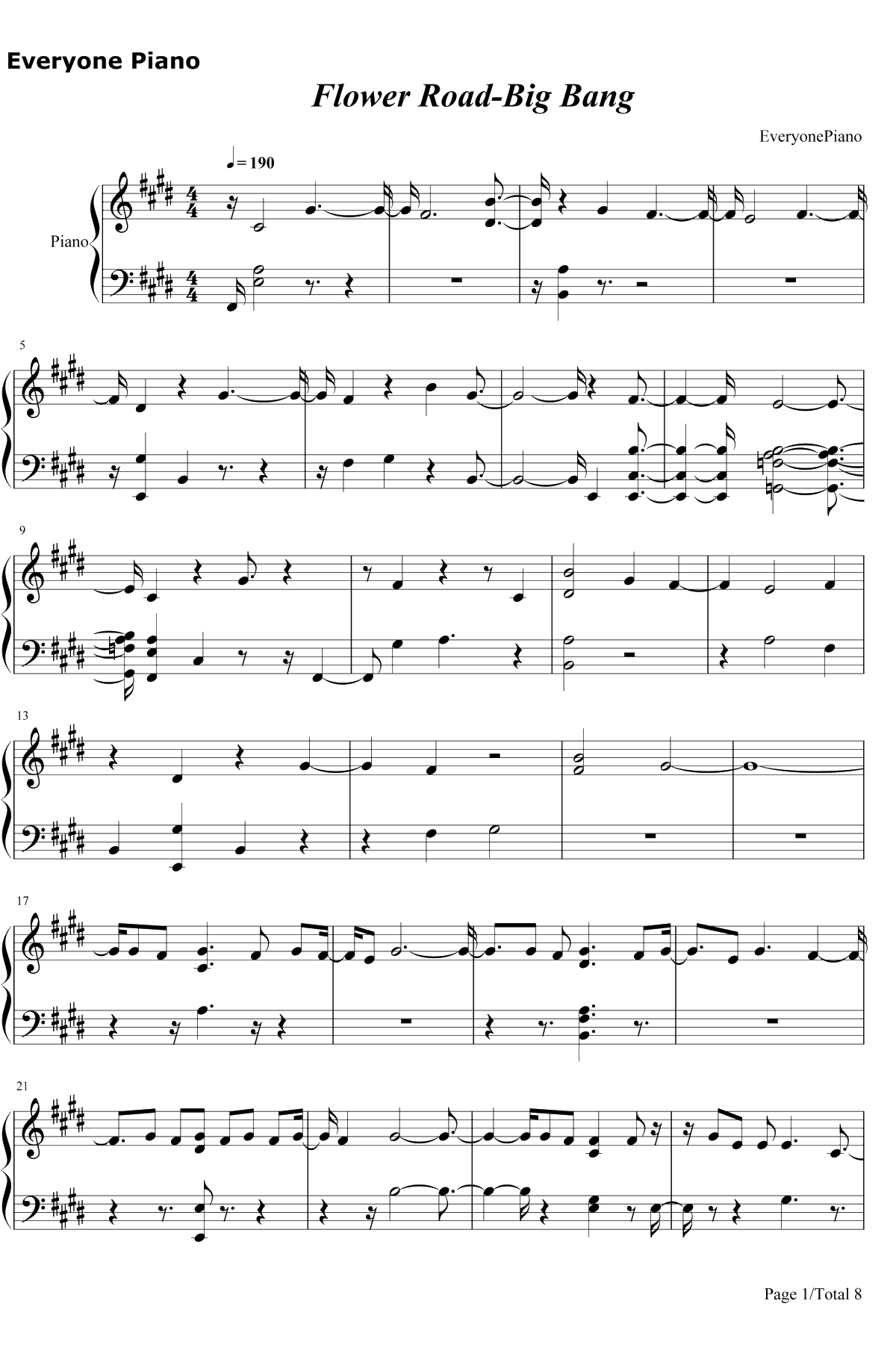 Flower Road钢琴谱-Big Bang1