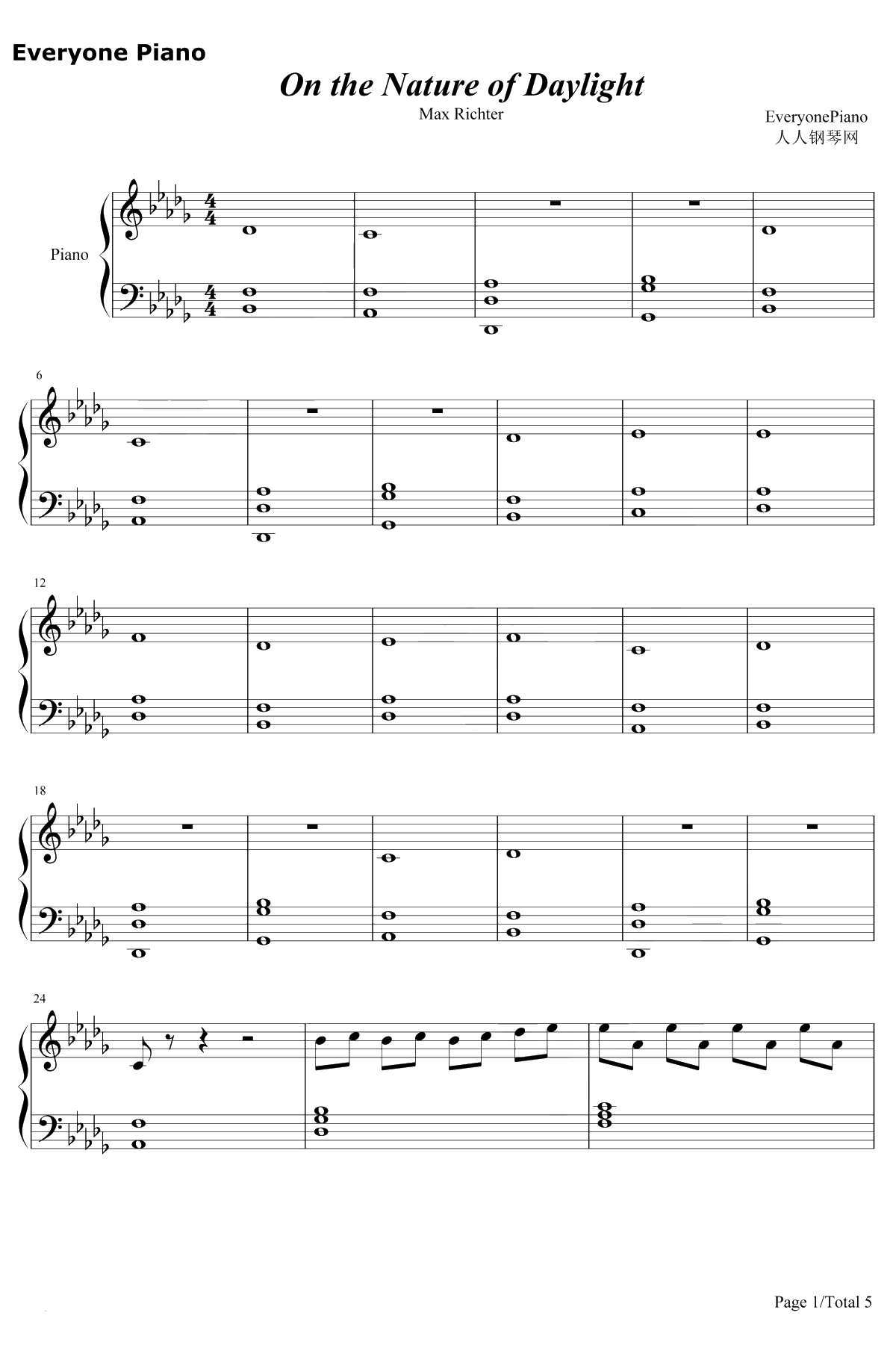 On the Nature of Daylight钢琴谱-Max Richter1