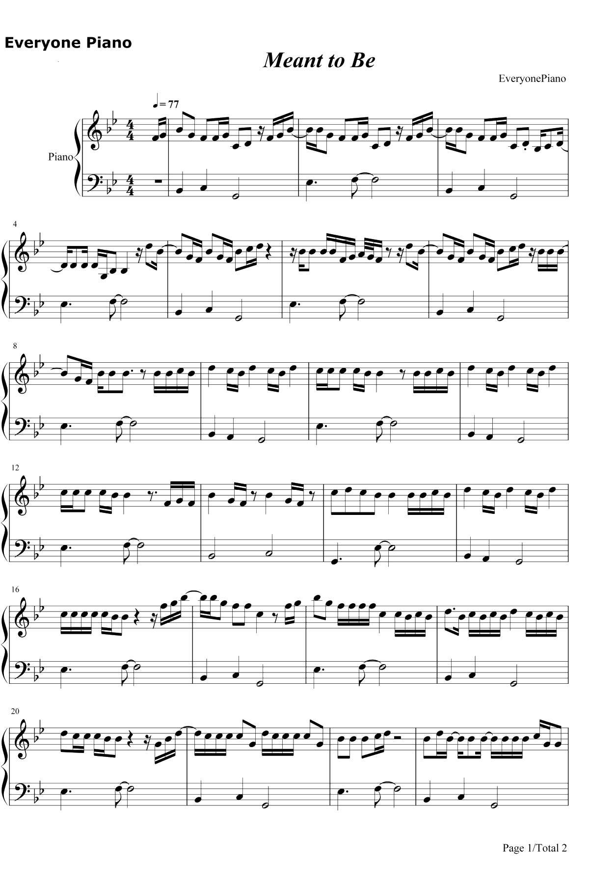 Meant To Be钢琴谱-Bebe Rexha / Florida Georgia Line1