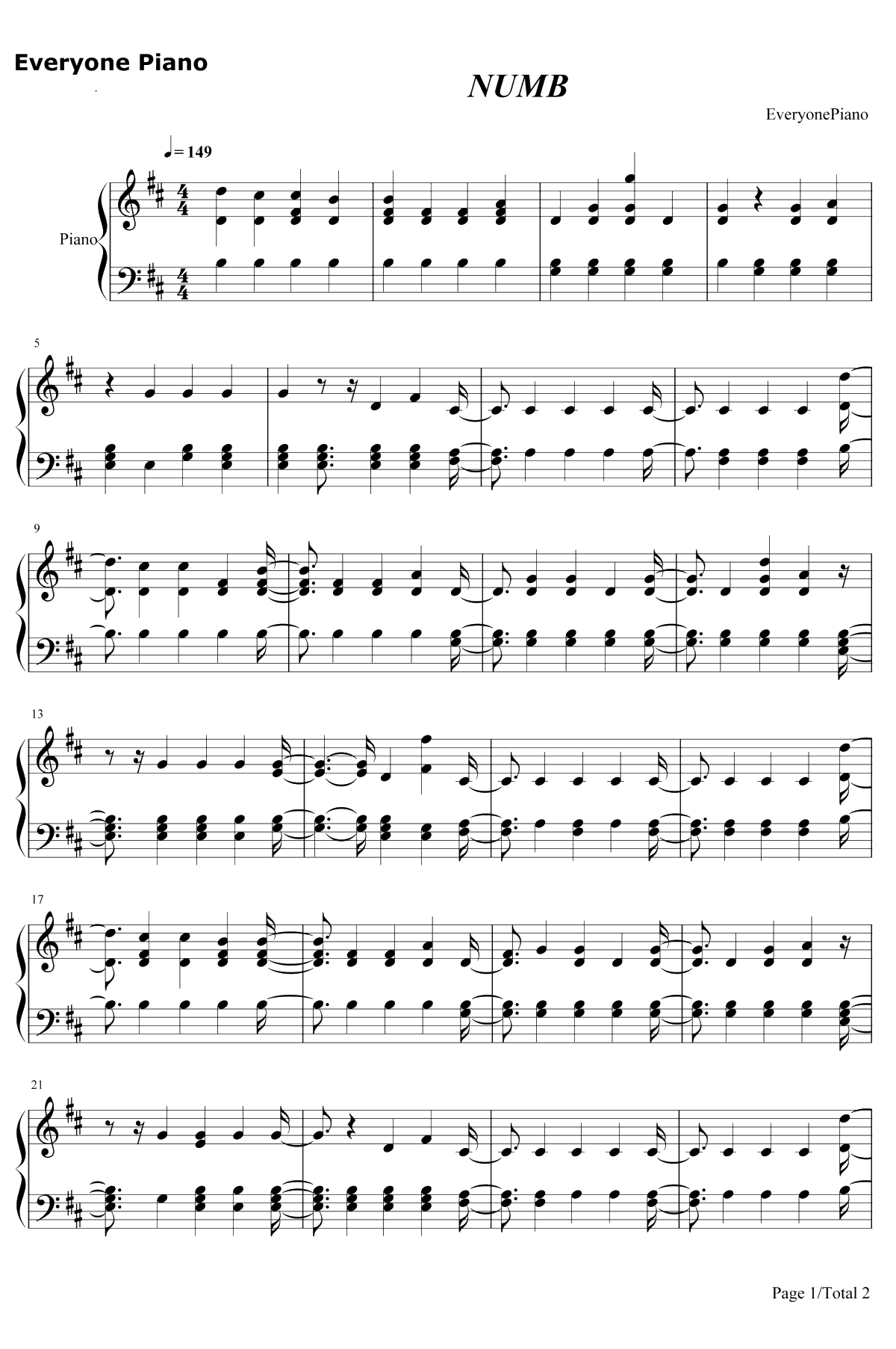 Numb钢琴谱-XXXTentacion1