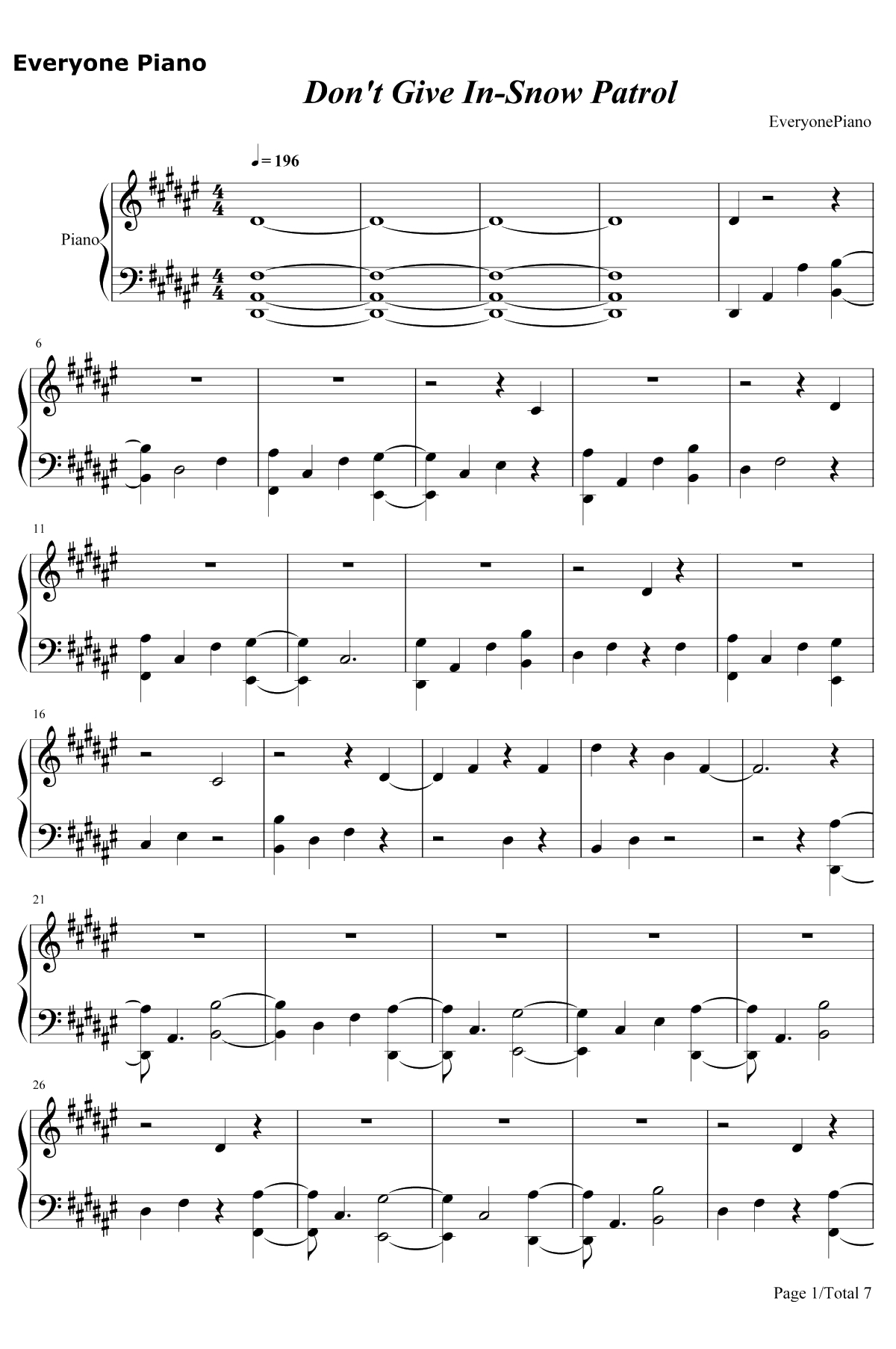 Don't Give In钢琴谱-Snow Patrol1