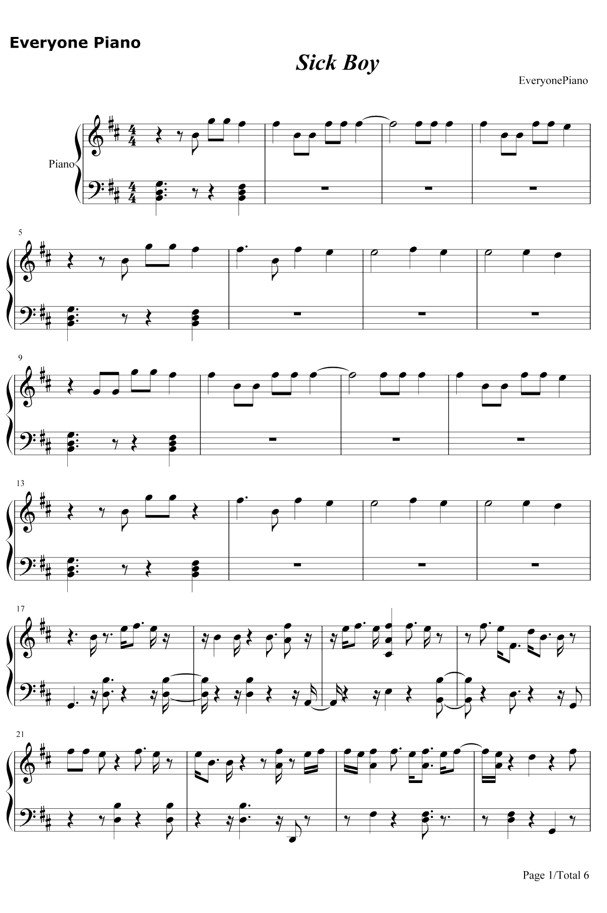 Sick Boy钢琴谱-The Chainsmokers1