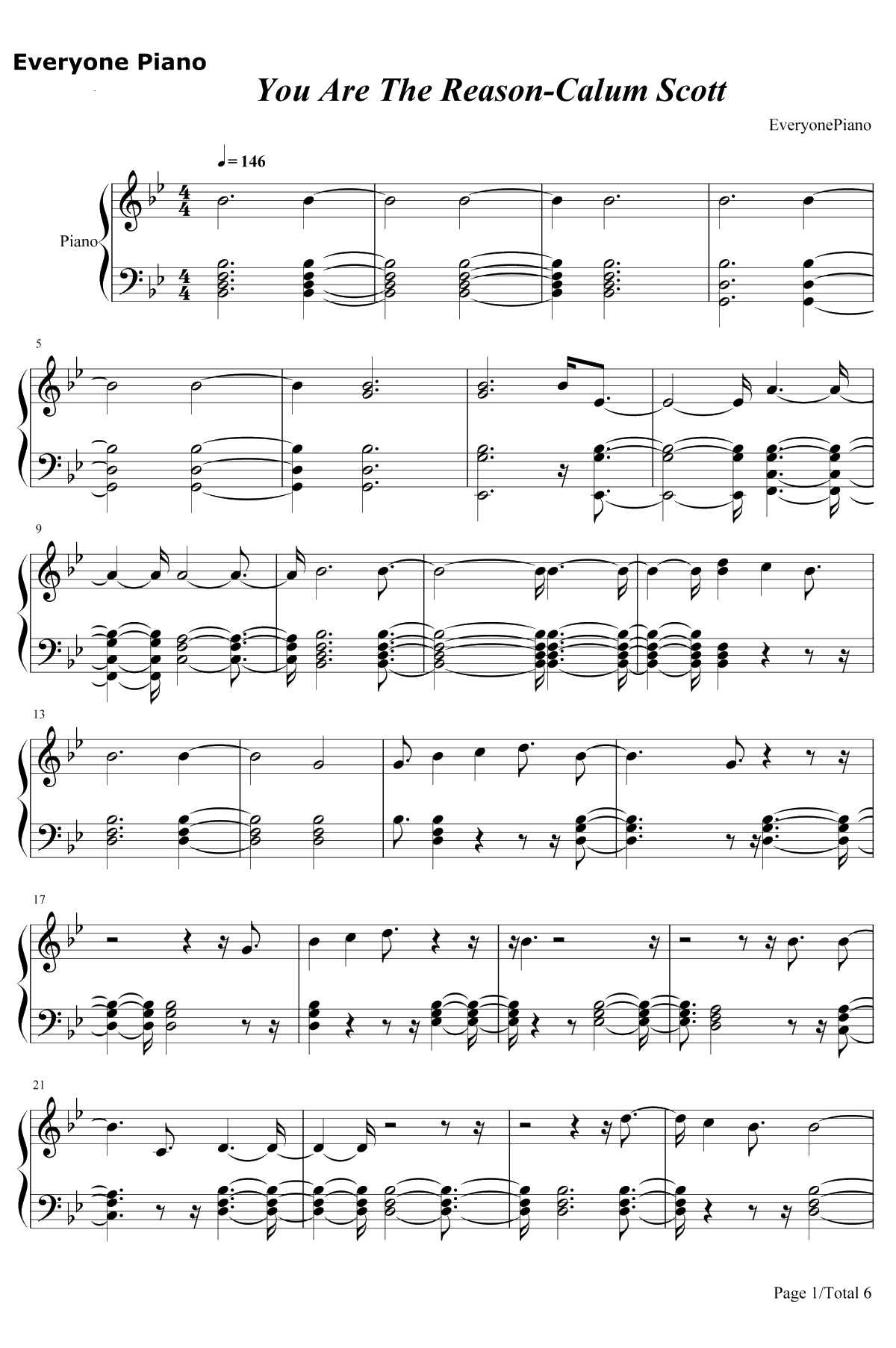 You Are The Reason钢琴谱-Calum Scott1