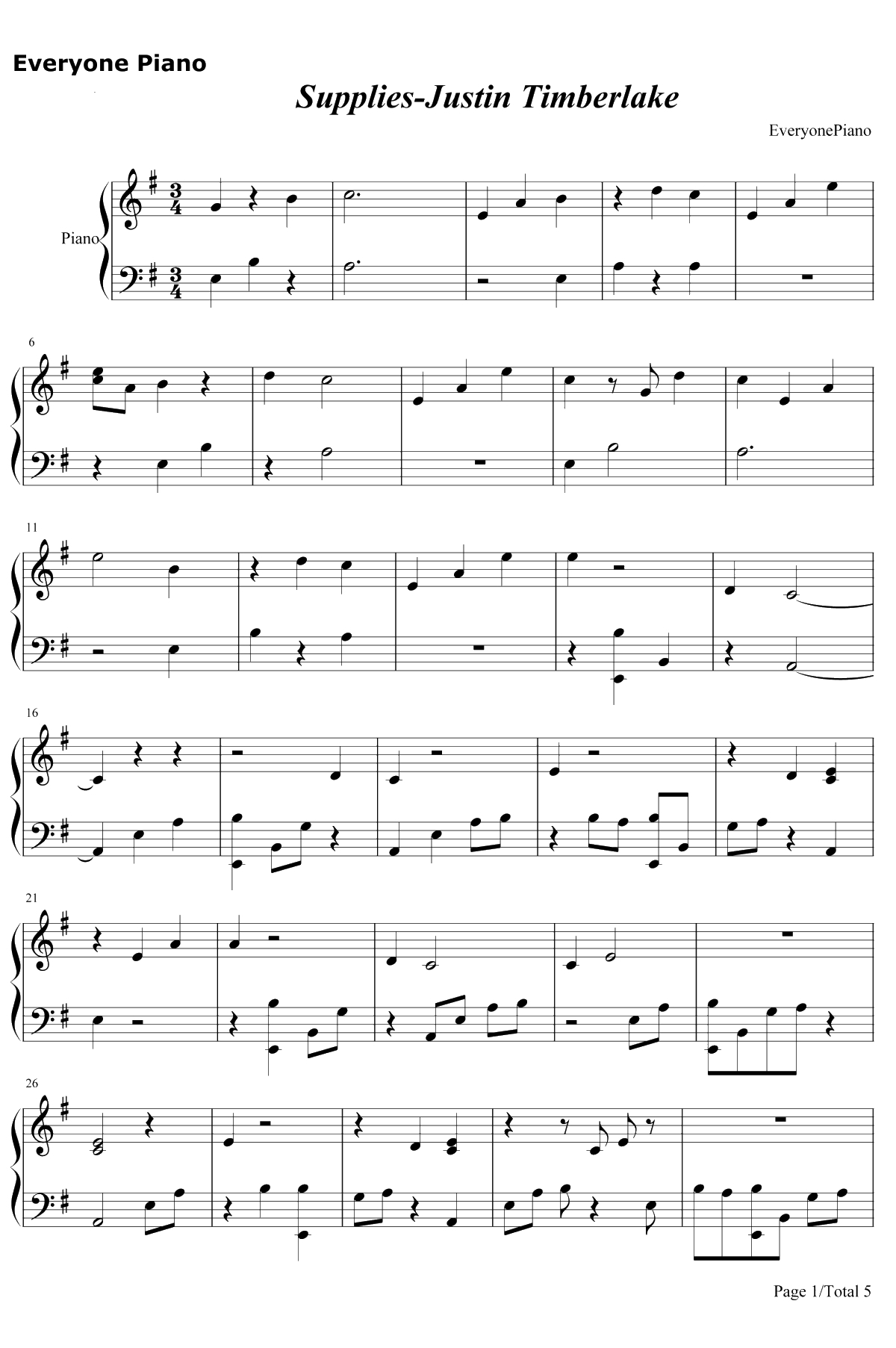 Supplies钢琴谱-Justin Timberlake1