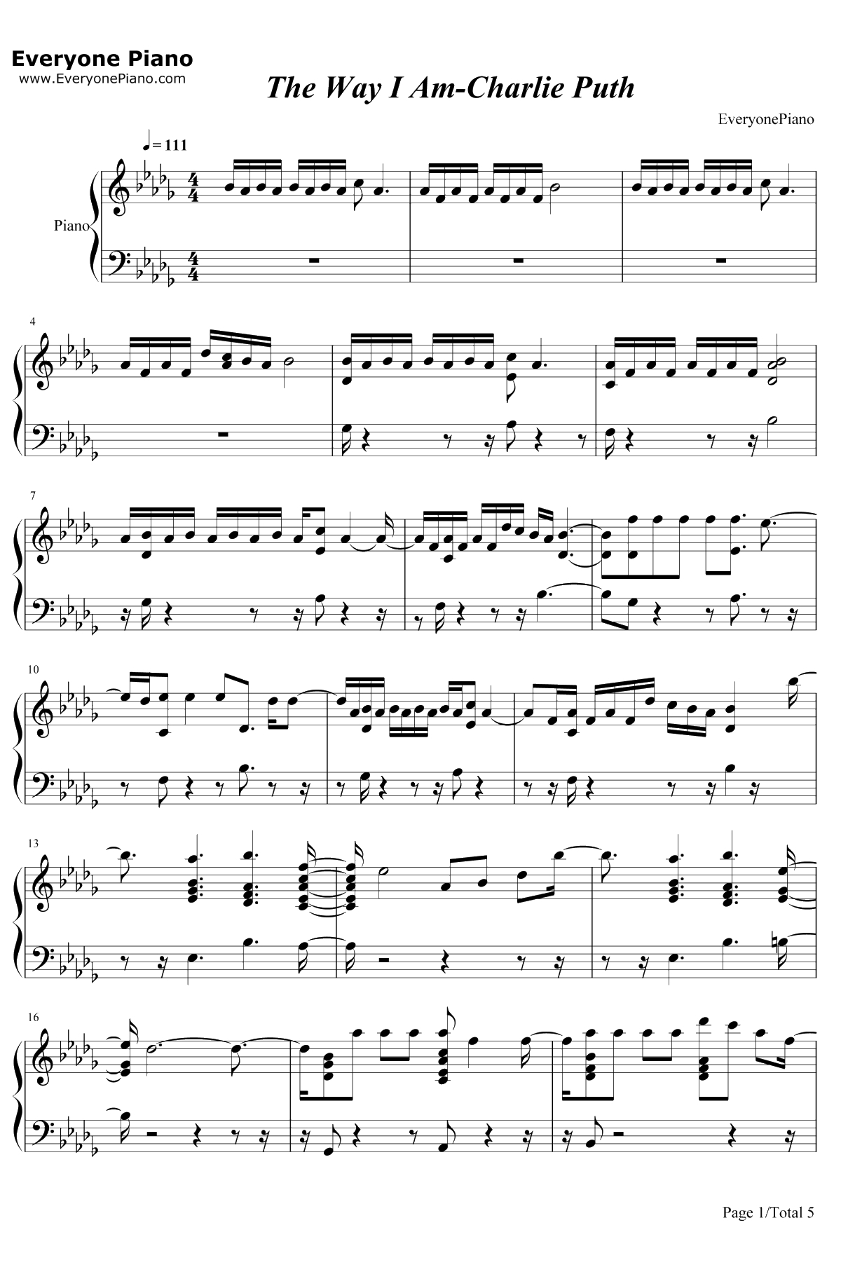 The Way I Am钢琴谱-Charlie Puth1