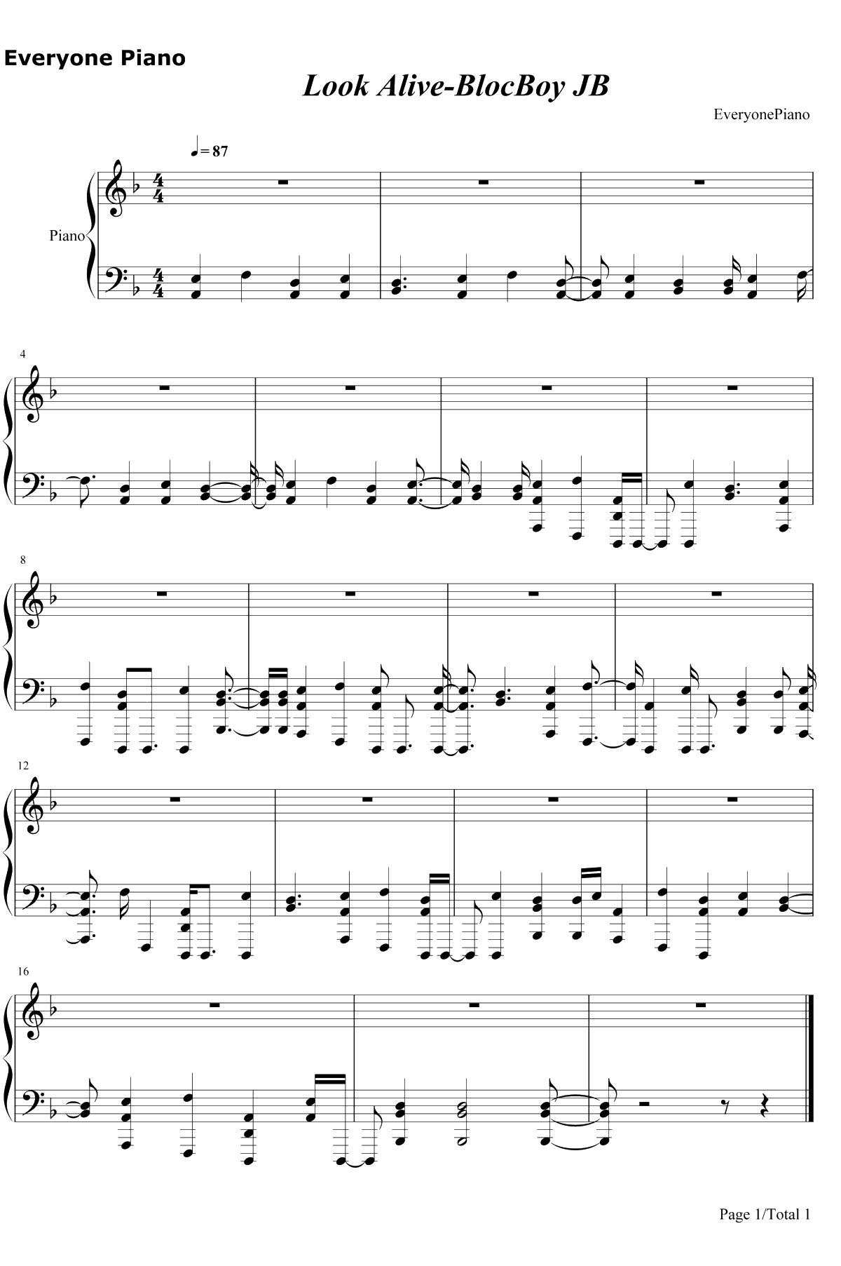 Look Alive钢琴谱-BlocBoy JB1