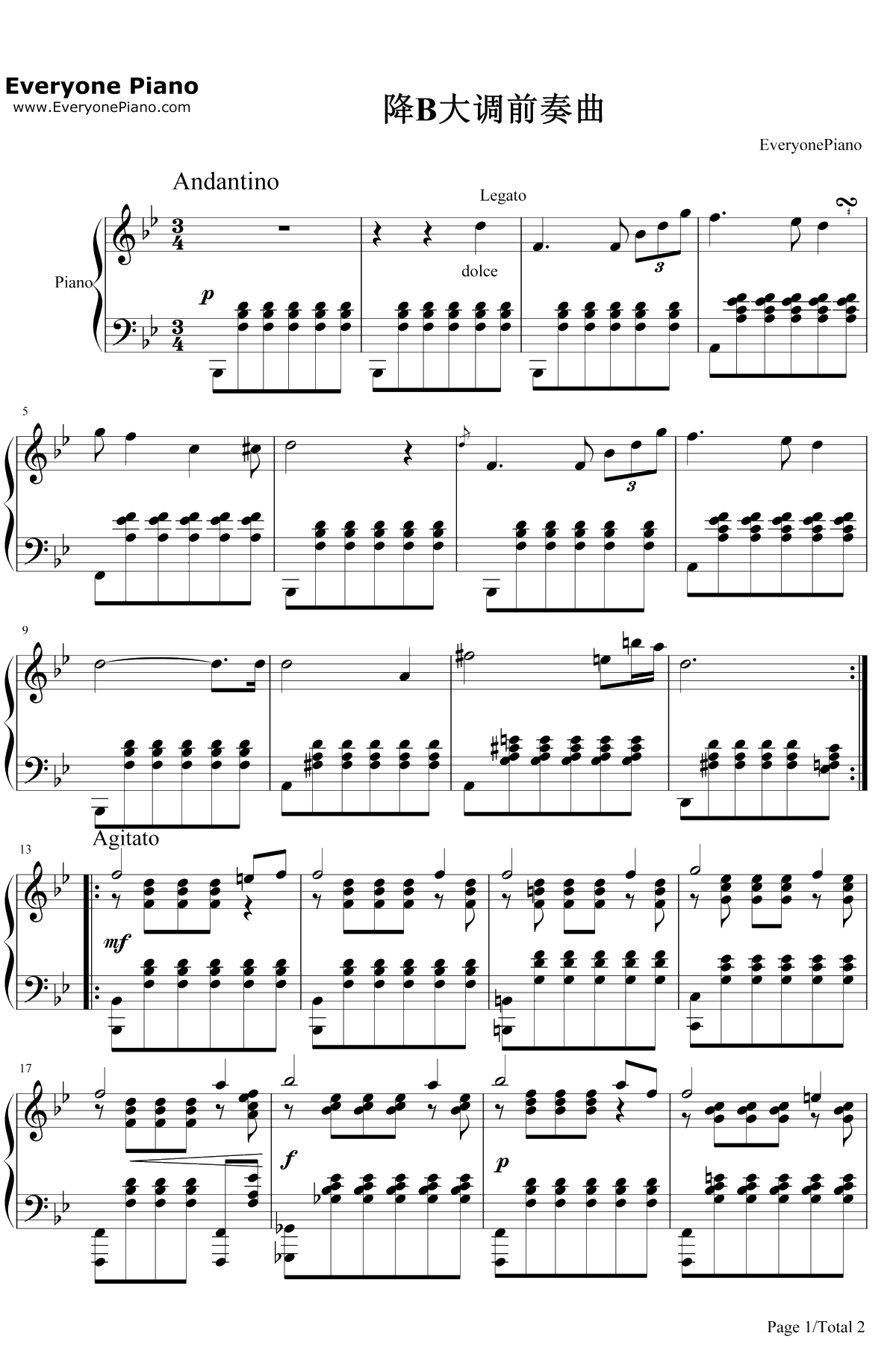 降B大调前奏曲钢琴谱1