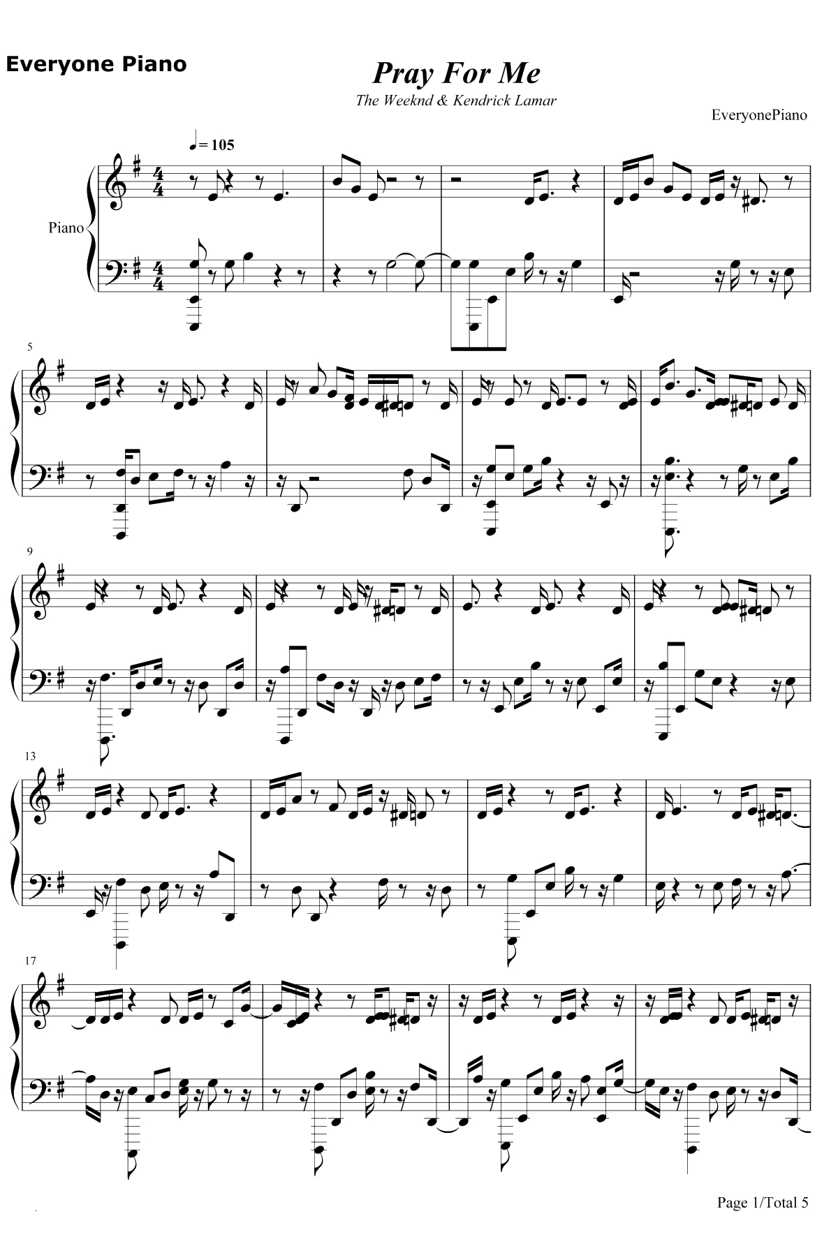 Pray for Me钢琴谱-The Weeknd / Kendrick Lamar1