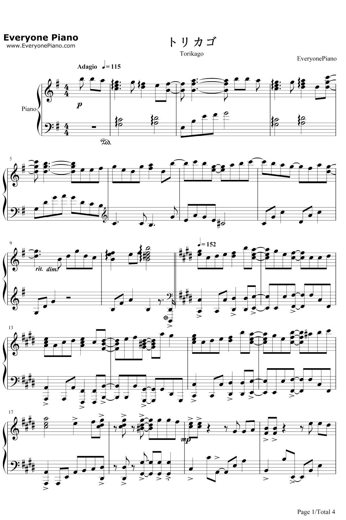 トリカゴ钢琴谱-XX:me1