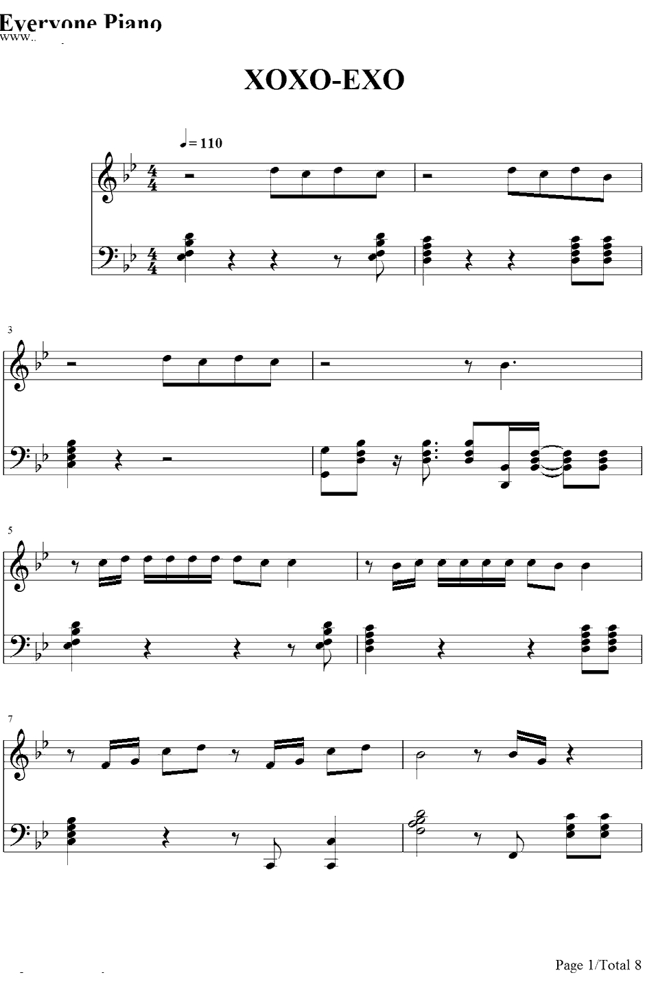 XOXO钢琴谱-EXO1