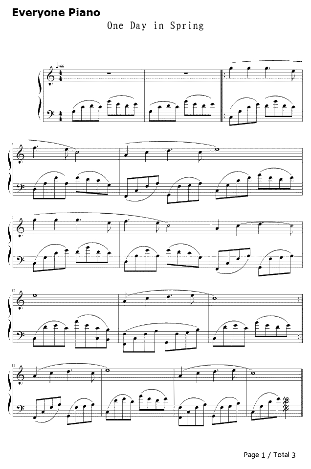 春野钢琴谱-班得瑞Bandari-OneDayinSpring1