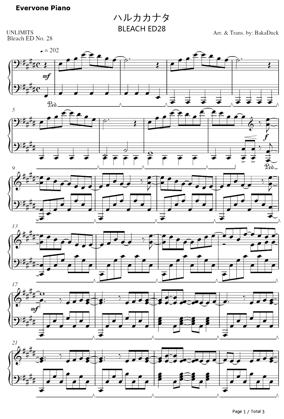ハルカカナタ钢琴谱-UNLIMITS-死神ED281