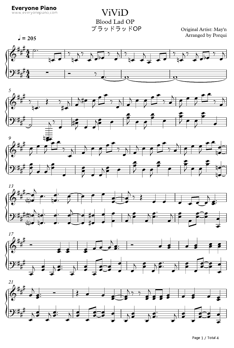 ViViD钢琴谱-May'n-血意少年OP1