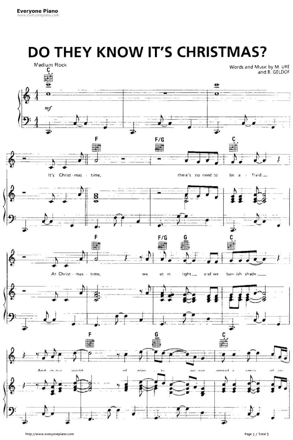 Do They Know It's Christmas Singers In Order Do They Know It's Christmas钢琴谱-BandAid-乐手网