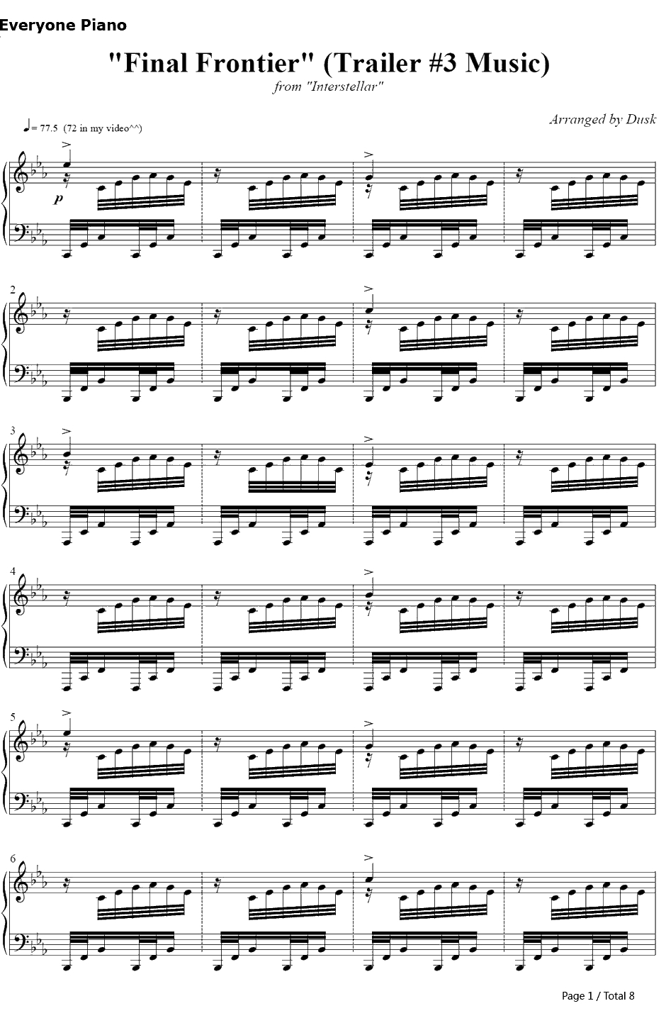 Final Frontier钢琴谱-ThomasBergersen-星际穿越插曲1