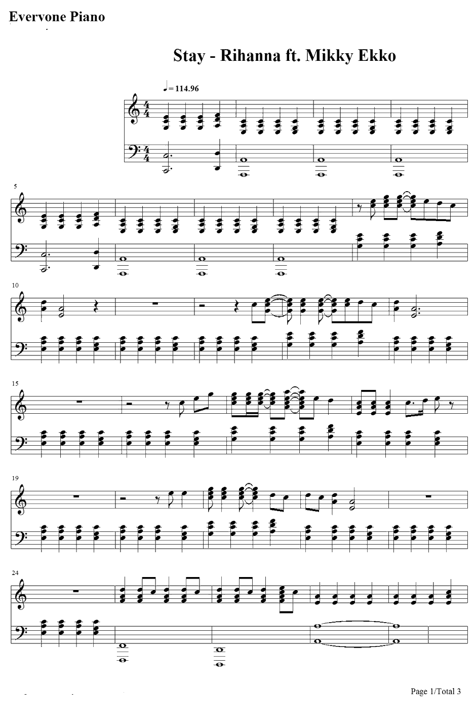 Stay钢琴谱-Rihannaft.MikkyEkko1