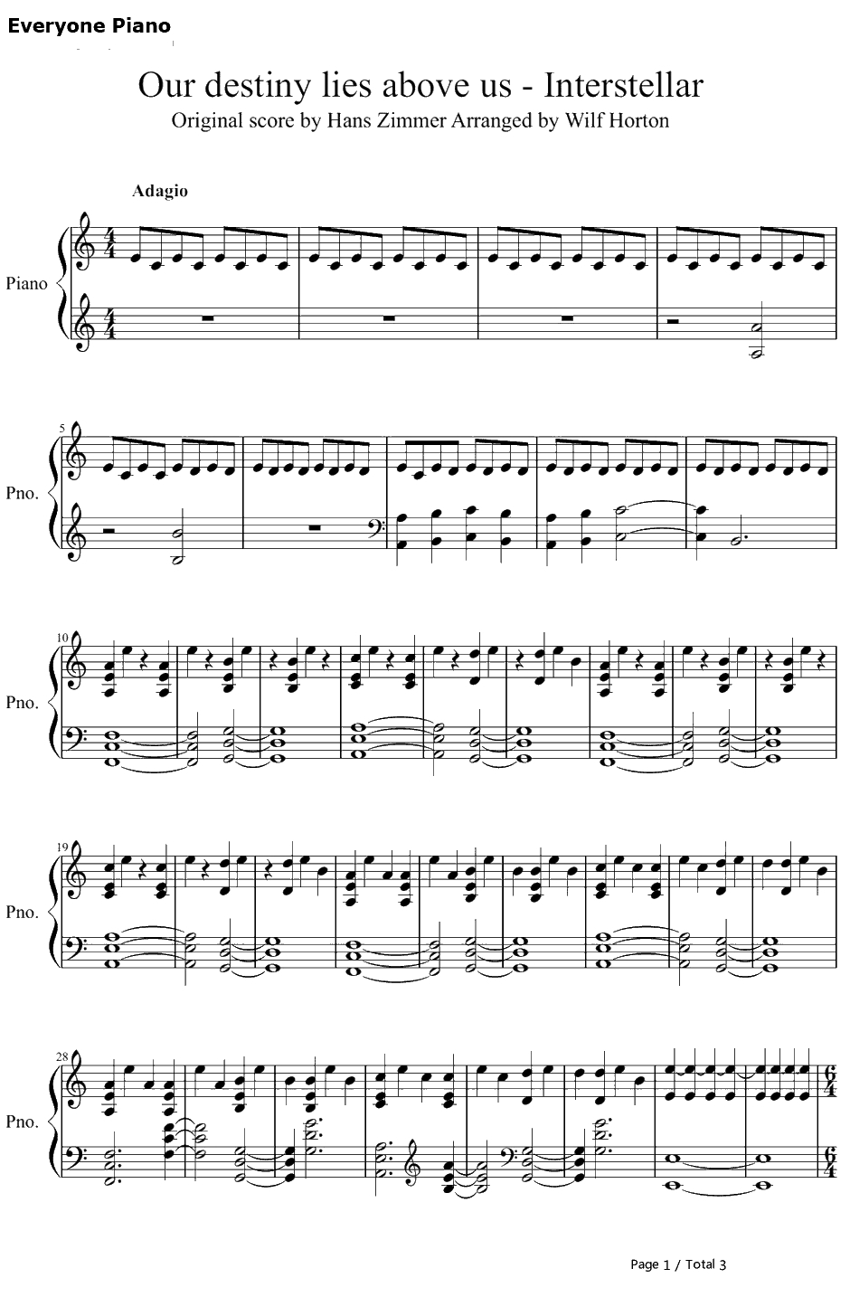 Our Destiny Lies AboveUs钢琴谱-HansZimmer-星际穿越OST1