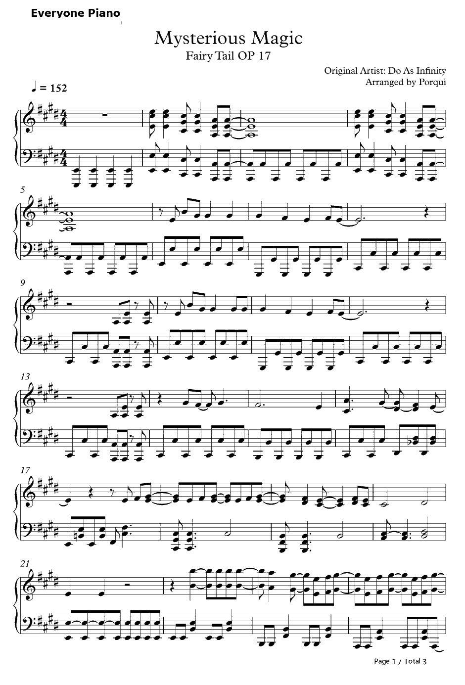 Mysterious Magic钢琴谱-DoasInfinity-妖精的尾巴OP171