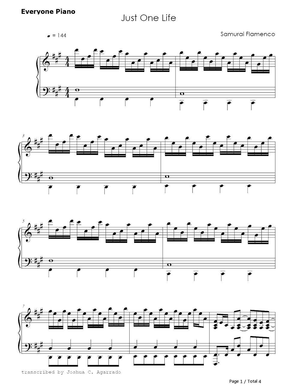 JUST ONE LIFE钢琴谱-Spyair-武士弗拉明戈OP11