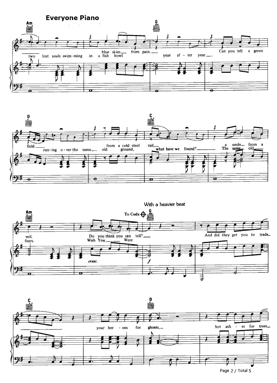 Wish You Were Here钢琴谱-PinkFloyd2