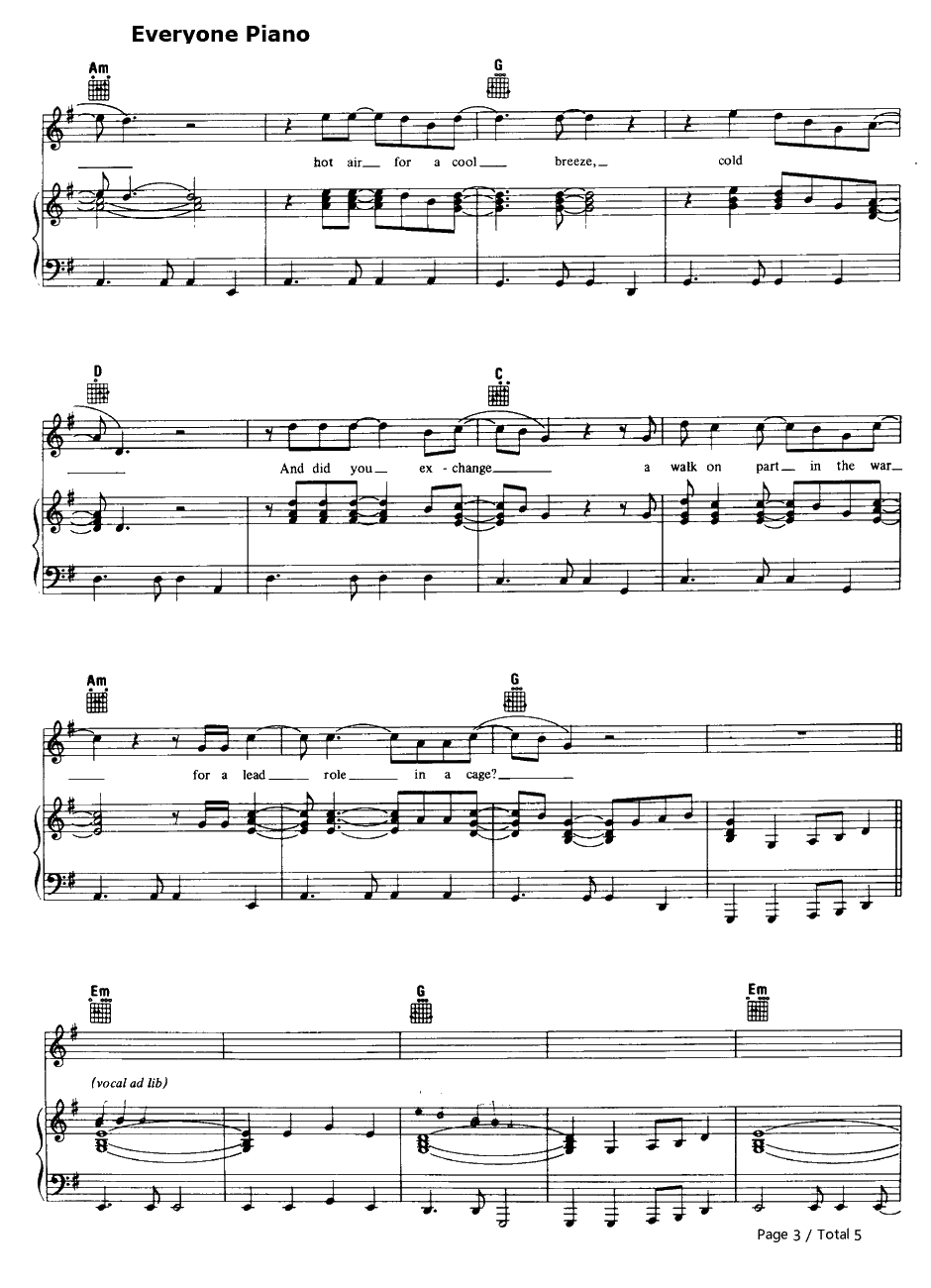 Wish You Were Here钢琴谱-PinkFloyd3