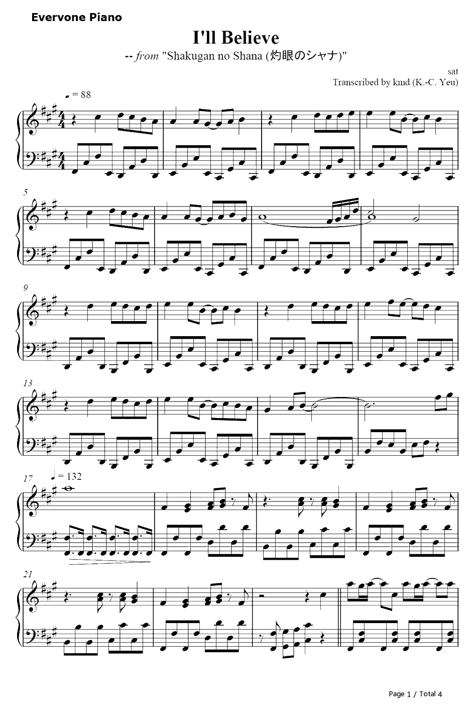 I'll Believe钢琴谱-ALTIMA（MAON、SAT、motsu）-灼眼的夏娜ⅢED11