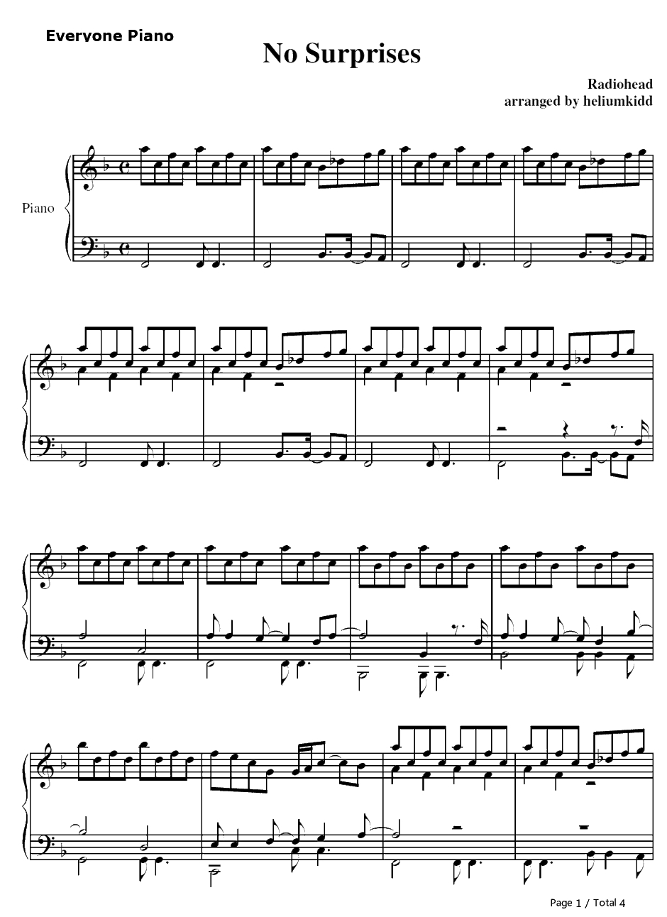 No Surprises钢琴谱-Radiohead1
